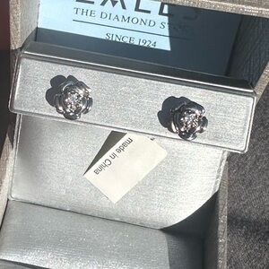 22-  zales Elegant Silver and diamond rose Stud Earrings